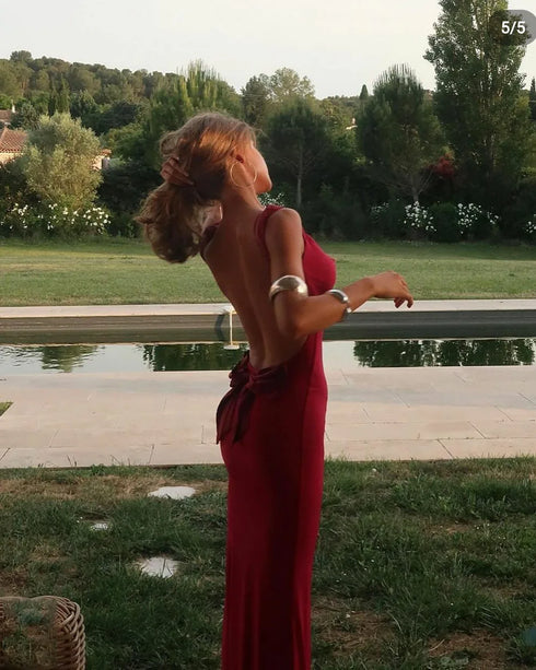 Sleeveless Evening Dress with Big Bow Backless for Gala and Wedding Guest